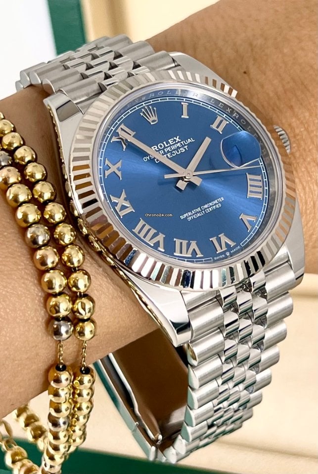 Datejust 41 18K white gold bezel Jubille Blue Azzuro Dial 2022 Box Papers