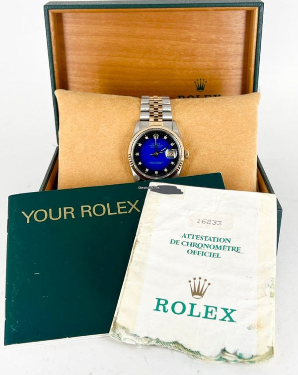 Datejust 36 Blue Vignette box papers steel Gold