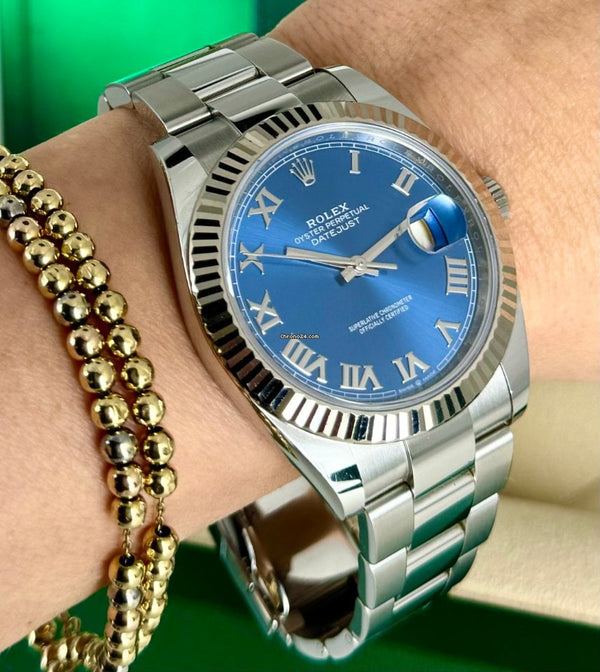 Datejust 41 Blue Azzuro Dial 2019 like new box papers