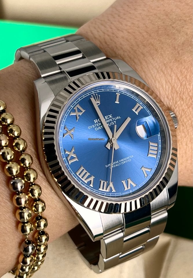 Datejust 41 Blue Azzuro Dial 2021 like new box papers
